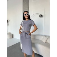 Жіночий повсякденний костюм (футболка+спiдниця) сiрого кольору 32677