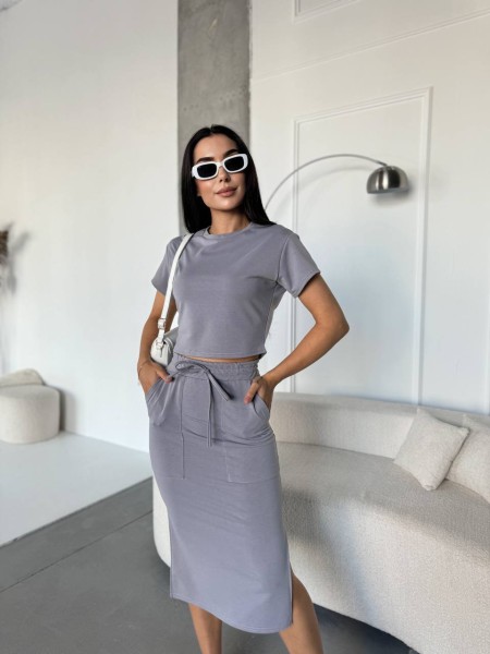 Жіночий повсякденний костюм (футболка+спiдниця) сiрого кольору 32677