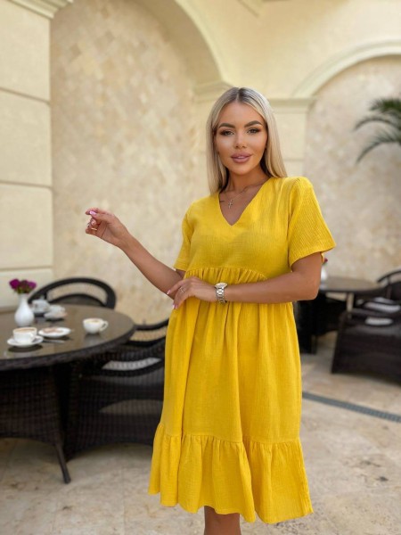 Легкое муслиновое платье желтого цвета 32681