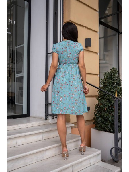 Легкое короткое платье в цветок мятного цвета 32688