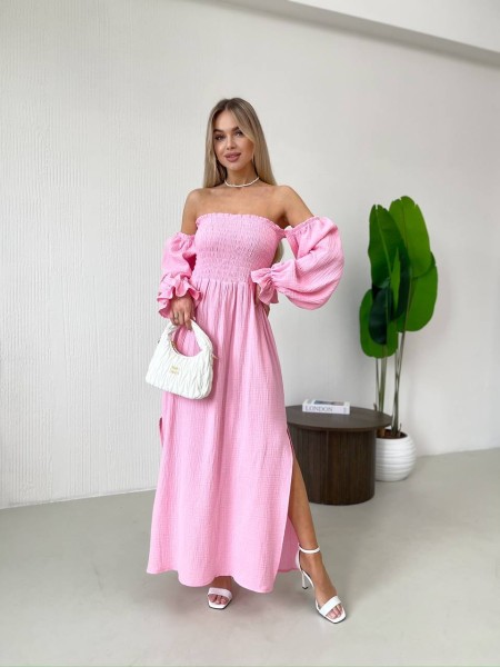 Длинное муслиновое платье розового цвета 32689