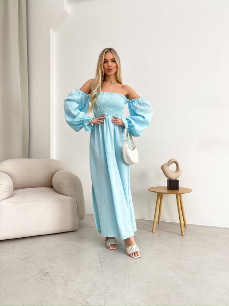 Длинное муслиновое платье мятного цвета 32690