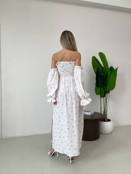 Длинное муслиновое платье в сердце молочного цвета 32693