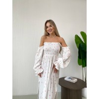 Довга муслінова сукня в серце молочного кольору 32693