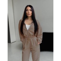 Жіночий спортивний костюм на змійці коричневого кольору 32696