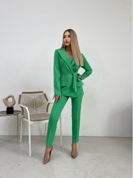 Жіночий стильний костюм -трійка зеленого кольору 32701
