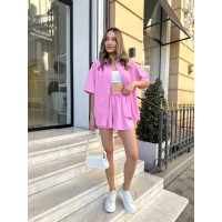 Легкий прогулянковий костюм із шортами рожевого кольору 32705