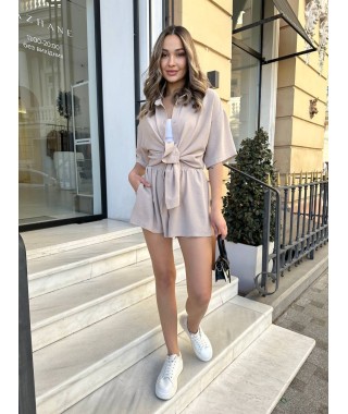 Легкий прогулянковий костюм із шортами бежевого кольору 32706