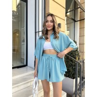 Легкий прогулянковий костюм із шортами м'ятного кольору 32707