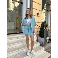 Легкий прогулянковий костюм із шортами м'ятного кольору 32707