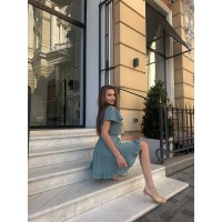 Легкое льняное платье мини на запах оливкового цвета 32713