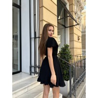 Легкое льняное платье мини на запах черного цвета 32715