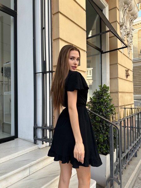 Легкое льняное платье мини на запах черного цвета 32715