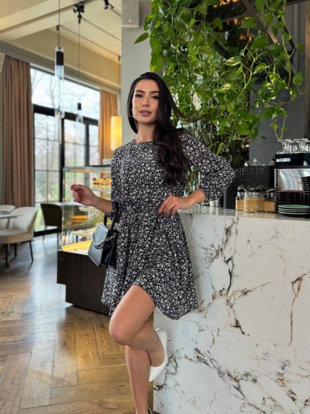 Платье с поясом черного цвета 32725