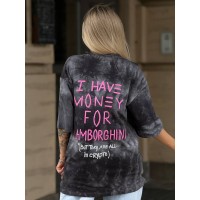 Жіноча футболка з розовим написом сірого кольору 32728