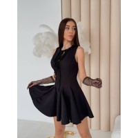 Коктельное платье клеш с завязками на груди черного цвета 32738