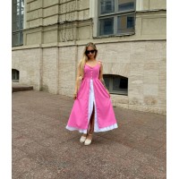 Льняний сарафан малинового кольору 32740