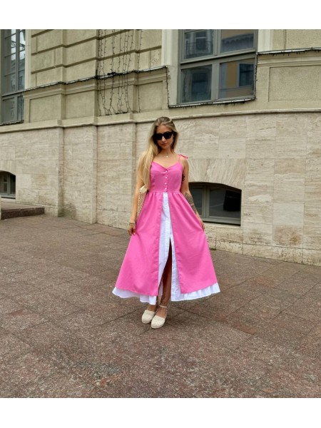 Льняной сарафан малинового цвета 32740