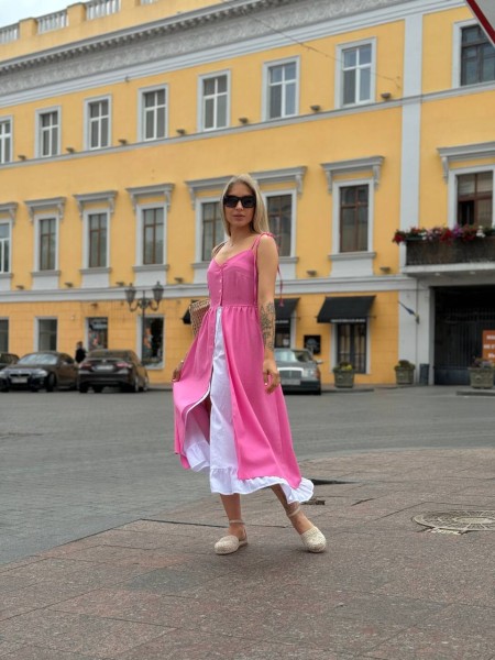 Льняной сарафан малинового цвета 32740