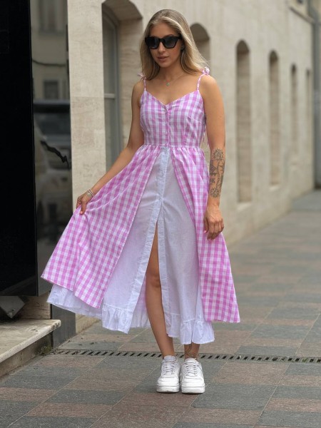 Бавовняний сарафан у клітку рожевого кольору 32741