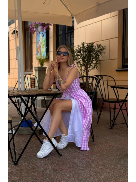 Бавовняний сарафан у клітку рожевого кольору 32741