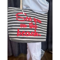 Жіноча пляжна сумка на плече в смужку синього кольору 32744