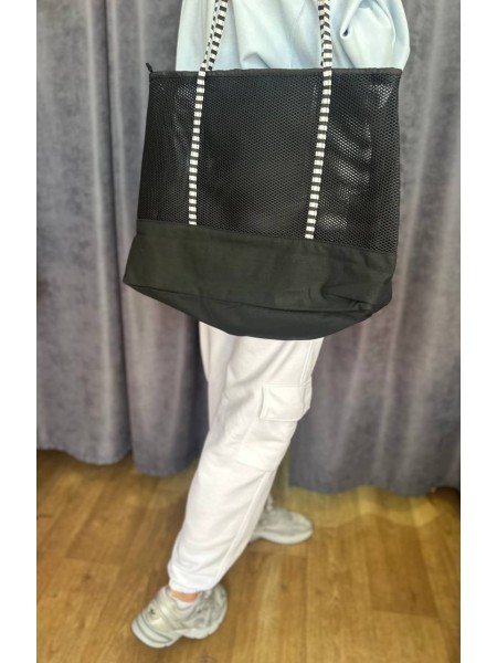 Жіноча сумка пляжна сітка чорного кольору 32754