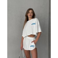 Жіночий велюровий костюм шорти+топ молочного кольору 32756