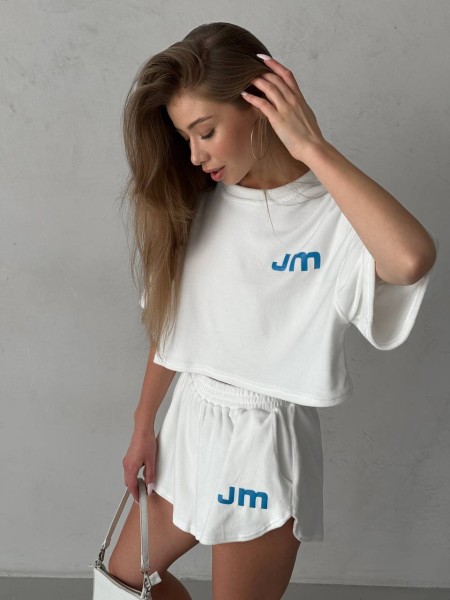 Жіночий велюровий костюм шорти+топ молочного кольору 32756