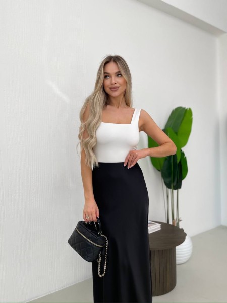 Женская длинная шелковая юбка черного цвета 32762