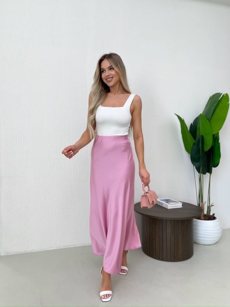 Женская длинная шелковая юбка розового цвета 32763