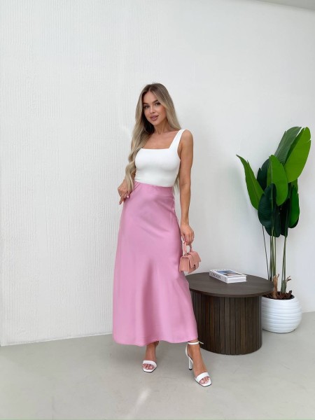Женская длинная шелковая юбка розового цвета 32763