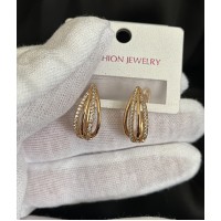 Сережки з камінням золотого кольору англійський замок 32778