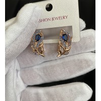 Сережки із синім камінням золотого кольору англійський замок 32780