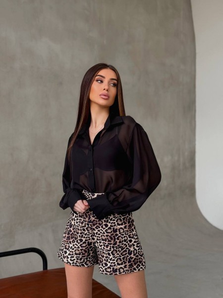 Жіноча шифонова сорочка чорного кольору 32799