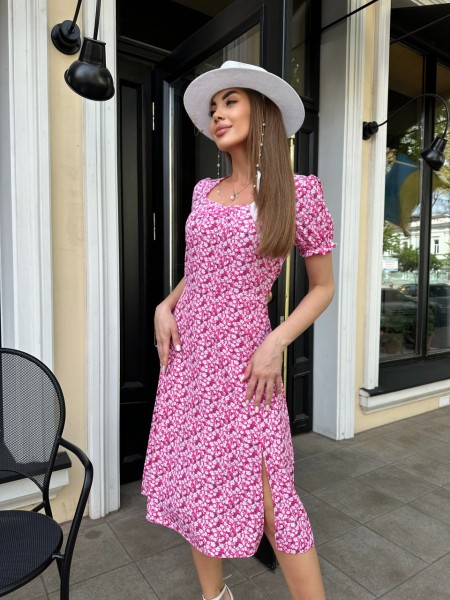 Легка сукня міді в квіточку малинового кольору 32806