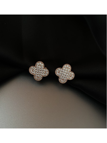 Сережки Конюшина з камінням золотого кольору англійський замок 32812