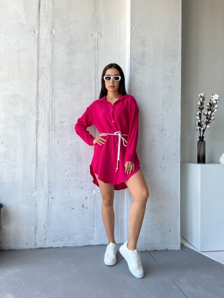 Муслиновое платье-рубашка малинового цвета 32813