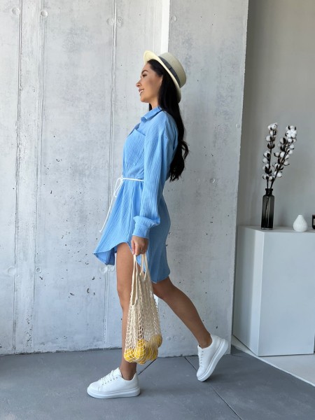 Муслиновое платье-рубашка голубого цвета 32814