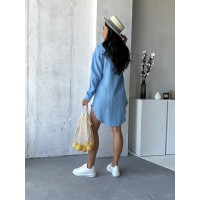 Муслиновое платье-рубашка голубого цвета 32814