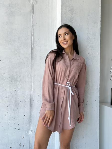 Муслиновое платье-рубашка кофейного цвета 32816