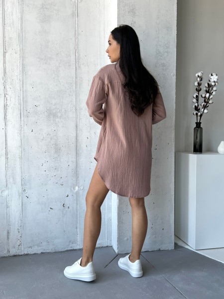 Муслиновое платье-рубашка кофейного цвета 32816