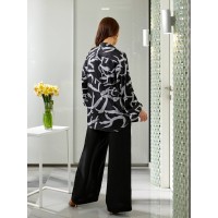 Женский классический костюм тройка с поясом черного цвета 32819