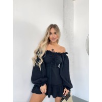 Муслинова сукня міні з рукавом чорного кольору 32821