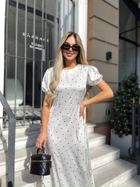 Класична шовкова сукня міді молочного кольору 32835