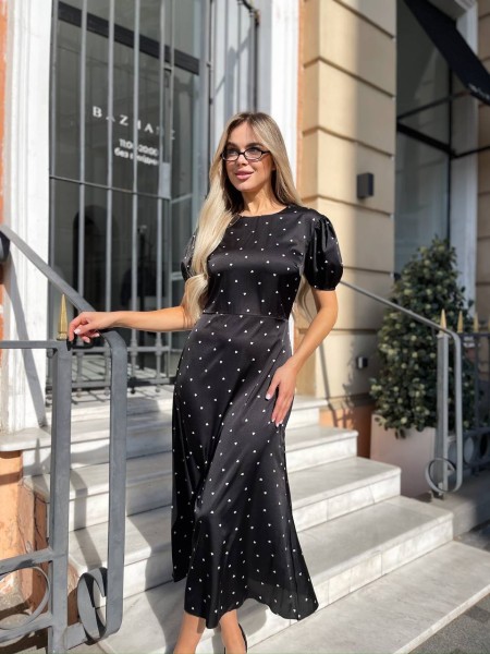 Классическое шелковое платье миди черного цвета 32836