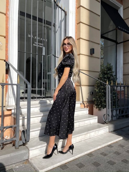 Классическое шелковое платье миди черного цвета 32836