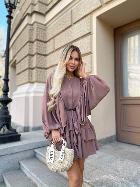 Воздушное платье мини кофейного цвета 32841