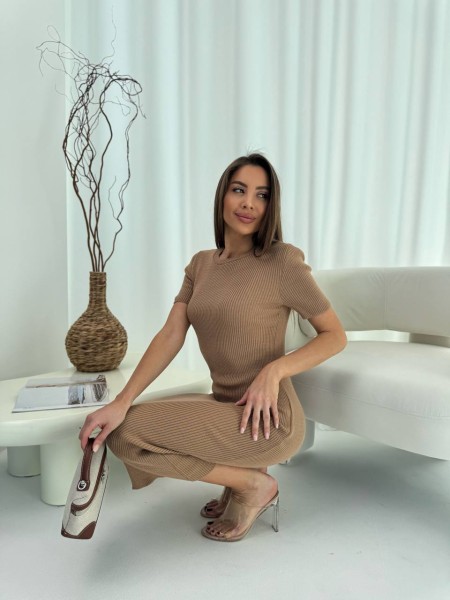 Приталена сукня міді кавового кольору 32849