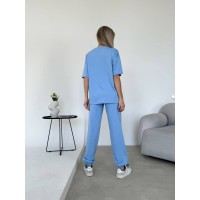 Жіночий костюм брюки + широка футболка блакитного кольору 32851